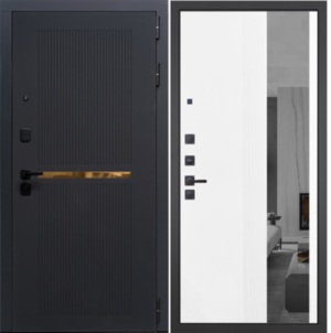 Входная дверь Ардеко 085 Белый рельеф софт с тонированным зеркало