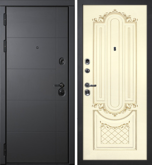 Входная дверь Э-1/Смальта-13 cлоновая кость ral 1013 патина золото