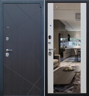 Входная дверь Вектор белая лиственница/зеркало