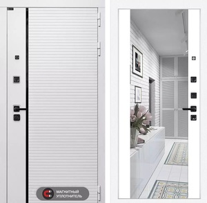 Входная дверь Роял Белый софт с зеркалом Максимум 