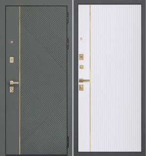  Входная дверь Лига белая золотой молдинг