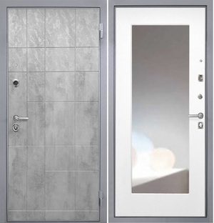 Входная дверь спарта Грей/Зеркало ФЛЗ-М белая матовая