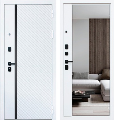  Входная дверь Ливерпуль белый матовый с зеркалом