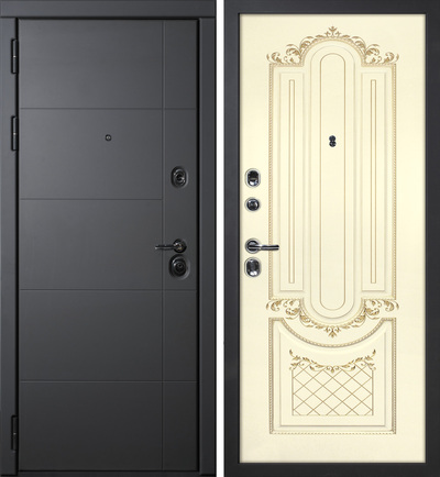 Входная дверь Э-1/Смальта-13 cлоновая кость ral 1013 патина золото