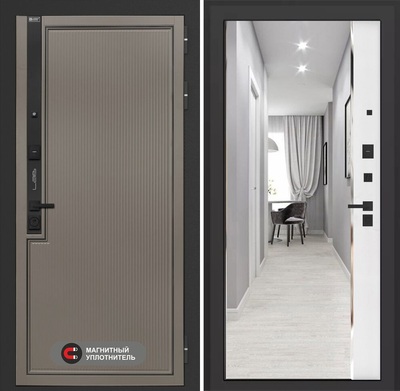 Входная дверь Лаб-1 Про Белый софт с зеркалом макс