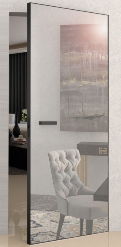 Межкомнатная скрытая дверь PХ-0 Invisible зеркалом AL черная