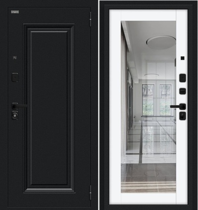 Входная дверь Флэш МФ/SBlack Букле черное/White Silk