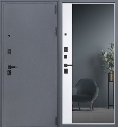 Входная дверь Беркут белый с зеркалом