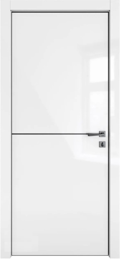 Межкомнатная дверь глянцевая DG-522 белый люкс/черн.молдинг