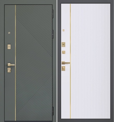  Входная дверь Лига белая золотой молдинг