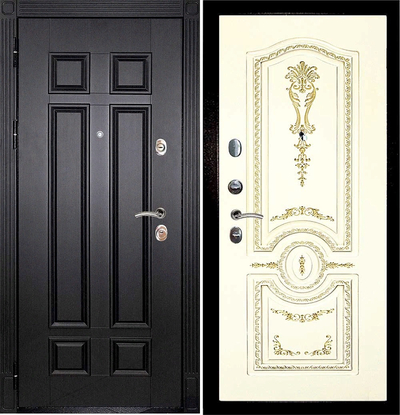 Входная дверь гера-2 Смальта-11 эмаль Слоновая кость ral 1013 патина золото