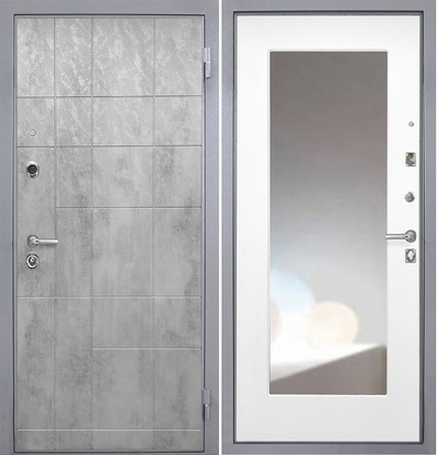 Входная дверь спарта Грей/Зеркало ФЛЗ-М белая матовая